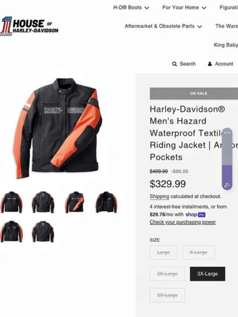 Harley-Davidson Men's Hazard Waterproof Textile Riding Jacket Black & Orange 3xl